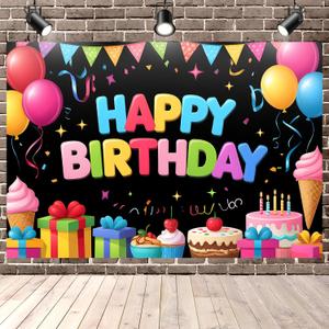 Happy Birthday Backdrop for Boys and Girls Colorful School Birthday Party Decorations, Fun Photo Booth Background, Backdrop Banner Party Decor Supplies 71x43IN