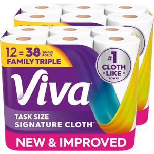 Viva Signature Cloth Paper Towels, Task Size, 12 Family Triple Rolls, 141 Sheets per Roll