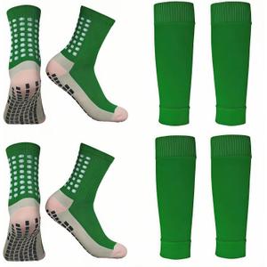 1 Set Anti-Slip Grip Soccer Socks with Shin Guard Sleeves, Sports Athletic Socks for Men