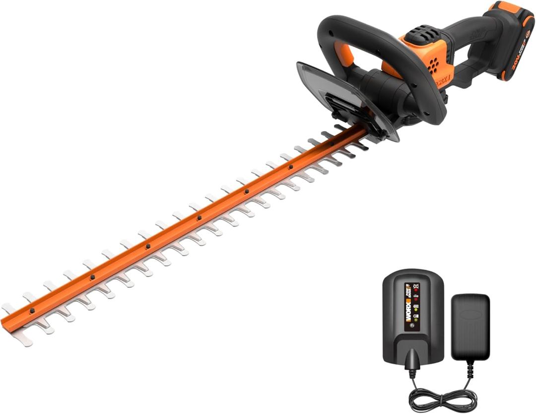 WORX 22" Cordless Hedge Trimmer, Electric Hedge Trimmer with Dual-Action Blades, Lightweight Bush Trimmer with 5.5 LBS, Battery & Charger Included, WG261
