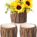 3 Pcs Wooden Vase for Centerpieces Woodland Table Decor Wooden Flower Vase Rustic Bark Stump Buckets Vintage Wood Planter Pots for Garden Party Wedding Window Home Farmhouse (Large)