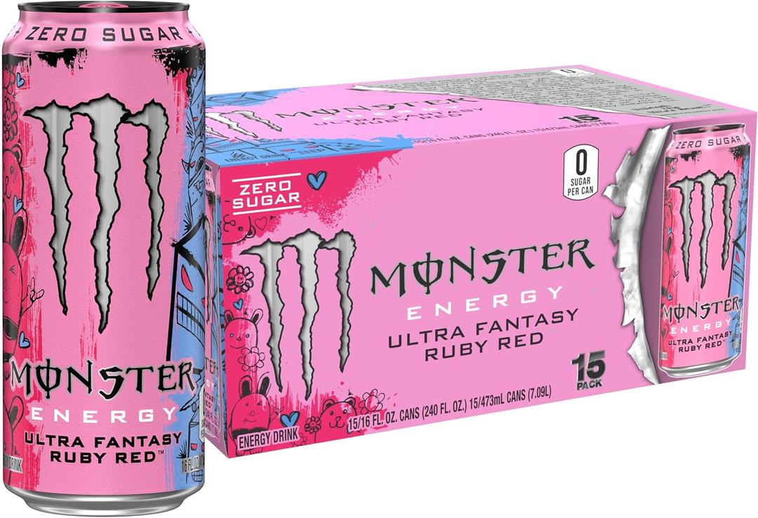 Monster Energy Ultra Fantasy Ruby Red, Sugar Free Energy Drink, 16 Ounce | Pack of 15