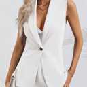 Women's Sleeveless Blazer Vest Casual Button Front Lightweight Jacket Summer Work Office Suit Vest White, S