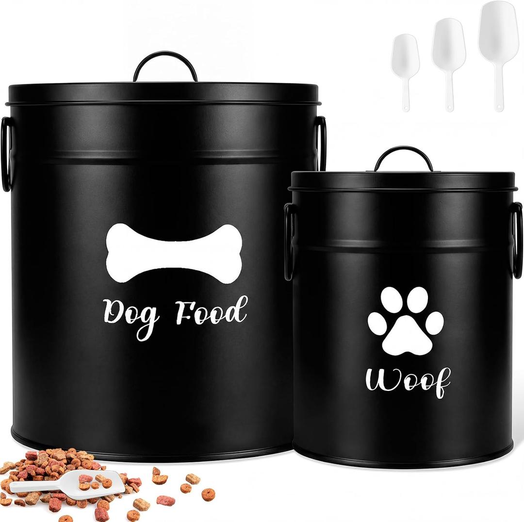 DoubleFill Extra Large 23+10 lb Metal Dog Food Storage Containers, Black