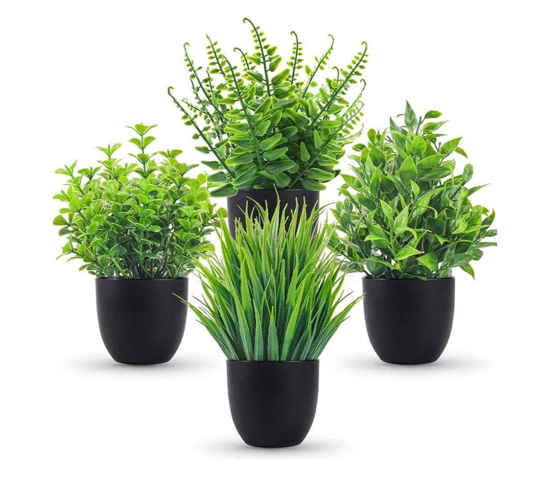 Der Rose Fake Plants 4 Packs Artificial Plants Small Faux Plants Black Bathroom Accessories for Halloween Bathroom Home Kitchen Coffee Table Office Desk Decor Indoor