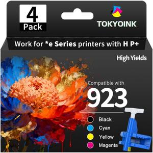 923 Ink Cartridges Combo Pack for HP Printers Replacement for HP 923 HP923 Ink Cartridge Work for OfficeJet Pro 8130e 8125e 8120e 8135e 8138e 8139e 8122e 8120 8122 8123 Printer Without Chip (4 Pack)