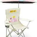 Kids Beach Folding Camping Chair - Kids Camping Chair with Outdoor Umbrella - Lightweight and Sturdy - for Beach Outdoor Camping Picnic (Pink)