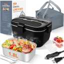 DUPASU Electric Lunch Box Food Warmer: 100W Heated Lunch Box for Adults, 1.8L Portable Fast Heating Lunchbox Food Heater for Car, Truck, Work, Travel, Lonchera Elctrica Porttil 12/24V/110-230V (Black)