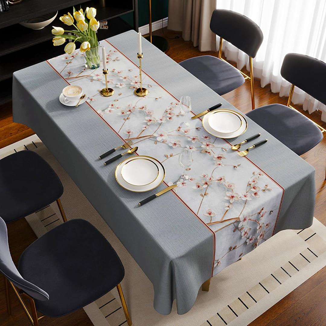 Square Table Cloth,100% Waterproof Tablecloth Oil Proof Spill Proof Vinyl Table Cloth, Wipe Clean Plastic Table Cover for Dining, Camping, Indoor and Outdoor 54" x 54",Prunus Persica