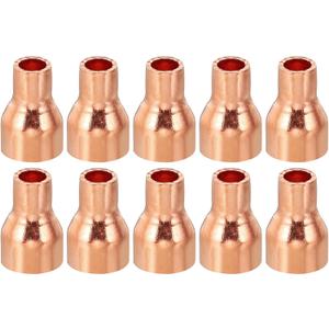 PATIKIL 1/2" to 1/4" ID Copper Reducer, 10pcs 99.9% Pure Copper Reducing Coupling Pressure Fitting Pipe Tube Connector Adapter with Sweat Solder Connection for HVAC Refrigeration System