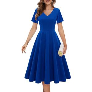 Bridesmay Women's Cocktail Dresses A-Line Midi Wedding Guest Dress for Tea Party-Holiday Party (Blue, L)