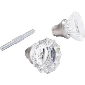 Glass Door Knobs Replacement Set, Vintage Crystal Door Knobs for Replacing Broken Old Antique Lock Sets on Interior Door, Brushed Nickel Finish (1 Pack)