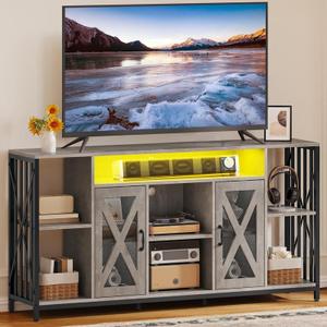YITAHOME TV Stand for 70/65 Inch TV, 33.5'' Tall TV Stands for Living Room, Entertainment Center with Storage, LED TV Stand with Power Outlets, TV Media Console Cabinet, Grey