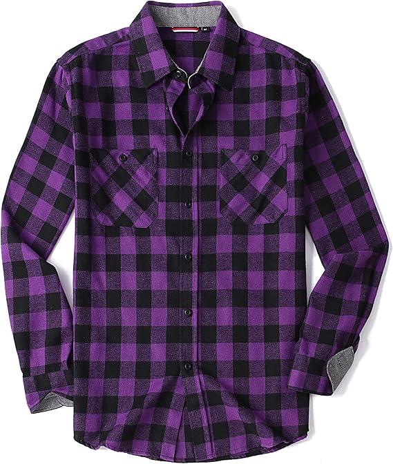 Men's Button Down Regular Fit Long Sleeve Plaid Flannel Casual Shirts Size XL