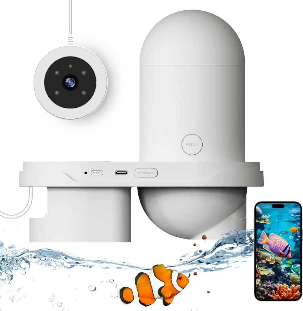 Automatic Fish Feeder with 2K HD Camera, WiFi/ App Control, Auto Fish Feeder for Vacation with Timer, 2.4G Precision Feeding，Visual Monitor for Betta Tanks and Aquarium