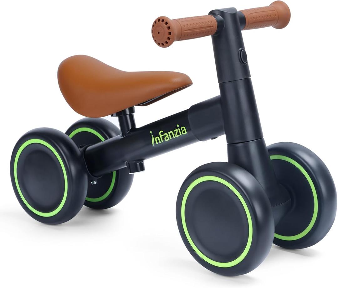 INFANZIA Baby Balance Bike for 12-36 Month Boys Girls, 1 Year Old Toddler First Bike No Pedal with Adjustable Seat, Infant 4 Wheels Bicycle Ride On Toys Kids First Birthday Gifts (Black)