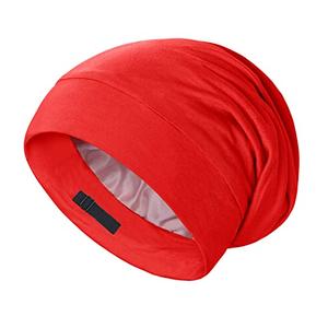 OLESILK Silk Bonnet for Sleeping Women: 100% Mulberry Silk for Frizz Free Curly, Adjustable Strap for Non Slip, Red, One Size
