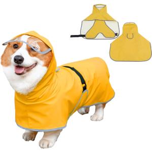 Dog Poncho Hooded Raincoat for Puppies & Small to Large Dogs, Reflective Strips for Night Safety, Lightweight & Adjustable Fit (Small, Yellow)