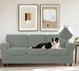 CHUN YI 7 Piece Couch Covers for 3 Cushion Couch, 3 Seater Stretch Sofa Slipcover with Seperate Backrest and Cushion Covers, Anti-Slip Washable Furniture Protector for Dogs Pets (Large, Dove Gray)