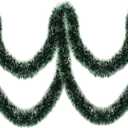 KIMOBER 32.8 Ft Christmas Tinsel Garland,Blackish Green Frost Tip Metallic Garland for Christmas Tree Xmas Party Decorations