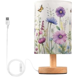 Kigai Wild Flowers Bedside Table Lamp,Nightstand Lamp with USB Ports Bedside Lamp for Living Room Bedroom Home Office