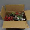 LOAVER 16 Pack Artificial Christmas Red Berry Picks Assorted Faux Pine Branches Spray with Pinecones Holly Stems for Xmas Tree Floral Arrangement Winter Wreath Gift Wrapping Decor (Multi Color)