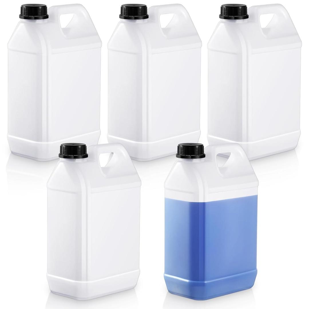5 Pcs 1 Gallon Plastic Jug with Lids Square Empty Storage Containers HDPE Carboy Plastic Jar Containers for Water Beverage Oil Liquids (Translucent Color)
