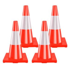 RELIANCER 4 Pack 18" Traffic Cones,Weighted Parking Cones,Orange Road Safety Cone w/ 4" Reflective Collars,Heavy Duty Construction Cone for Traffic Control,Crowd Control,Driving Training,Parking Lot