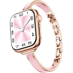 Mosonio Slim Designer Bracelet Bands for Apple Watch Women, Elegant Thin Dressy Metal Band with Embedded Silicone Accents Compatible with Apple Watch Ultra / Series 11 10 9 8 7 6 5 4 SE 3 2 1, Easy-Adjust Link Fancy Strap for iWatch  38mm 40mm 41mm 42mm(Series 11/10) (Rose Gold + Pink)
