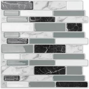 Art3d 20-Sheet Peel and Stick Kitchen Backsplash Tiles, Self-Adhesive Wall Tiles for Kitchen and Bathroom, 12"x12", Marble Grey