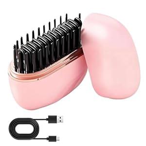 Mini Hair Straightener, Rechargeable Hair Straightener Brush Portable, Fast Heating Hot Comb 3-Speed Temperature Control with Anti Scald Shell for Daily Use (Black)