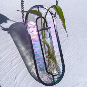 LITMIND Iridescent Stained Glass Plant Propagation Station - Vibrant Hanging Hydroponic Planter Terrarium with 2 Glass Tubes - Perfect for Home & Garden Decor