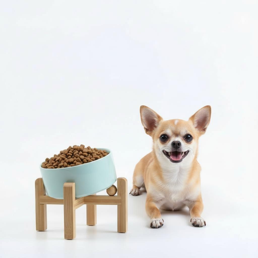 Petygooing Raised/Elevated 15Slanted Ceramic Dog Bowl for Small Breeds,Tilted Anti Slip Pet Bowl,Food Water Dish with Stand for Cats and Small Dogs Puppy 13.5 OZ (5.1In / 1.7 Cups) Blue Sky