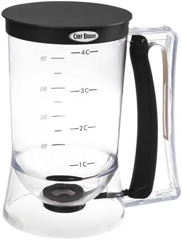 Pancake Batter Dispenser - 4-Cup Batter Dispenser with Squeeze Handle for Pancakes, Waffles, Muffins, and Crepes - Baking Tools by Chef Buddy (Black)