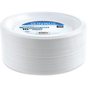 Blue Sky 10 Inch White Plastic Plates - [100 Count] Disposable Plastic Plates, Microwave Safe, Perfect for Birthday Parties, Weddings, Banquets, Picnics, and Everyday Use