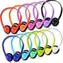 Kids Headphones Bulk 20 Pack Multi Colored On-Ear Corded Headphones with 3.5mm Jack for School Classroom Libraries Students Adult, Individually Bagged (12 Colors)