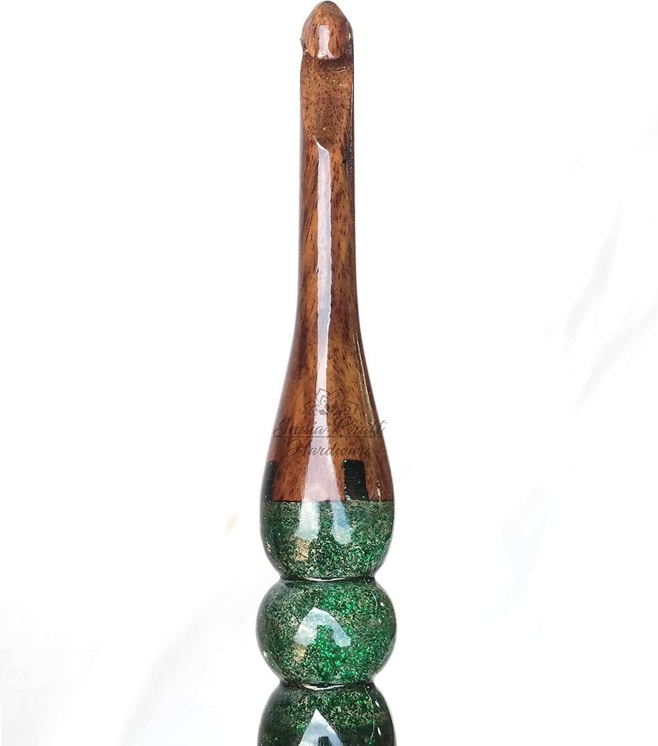 Merit wooden craft Handcrafted (Green) Resin epoxy & Wood Mix Crochet Hooks Ergonomic Soft Handle Needles Knit Weave Craft Yarn Different Size, Crochet Hooks, (6mm)