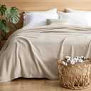 Bedsure GentleSoft 100% Cotton Blanket King Size for Bed - Breathable and Lightweight, Soft Cozy Textured Herringbone Woven Blanket for Summer Spring, Linen Beige, 108x90 inches