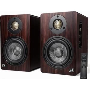100W Bookshelf Speakers, Bluetooth 5.3, 24-Bit Optical, USB-C, 3.5mm AUX, Carbon-Fiber, Silk-Dome Tweeter, Powered Speakers for PC/Laptop/TV/Monitor, Dark Walnut Finish (Dark Walnut Finish)
