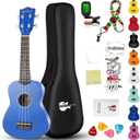 Soprano Ukulele Beginner Kit for Kids Adult Student 21 Inch Ukelele w/Free Online Lesson Gig Bag Strap String Tuner Songbook Pick Polishing Cloth, Rainbow Series Ukalalee(Shinny Blue