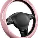 PIC AUTO Steering Wheel Cover, Pink Patterned Leather Patchwork Design, Universal Fit 14.5"15.5", Anti-Slip, Odor-Free, Soft PU Grain Leather, Durable Grip Car Accessory for Girls & Women