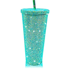Bling Cup Diamond Studded Tumbler Glitter Water Bottle with Lid and Straws Stainless Steel Vacuum Insulated Coffee Ice Cup Gift for Women