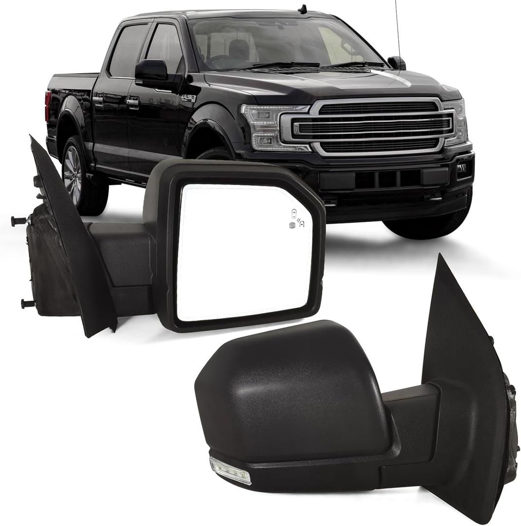 Right Passenger side Mirror with Power Glass,Heated, Puddle Lights,Clearnce Lamp，Blind Spot Detection and Manual Folding Fits 2015-2020 Ford F150 Replace FL3Z17682FA （11 Pins)
