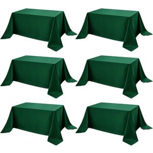 6-Pack Hunter Green Tablecloths for Rectangle Tables, 90 x 132 Inches, Stain-Resistant Polyester Fabric for 8 Foot Tables - Washable Table Covers for Weddings, Birthday Parties, Events
