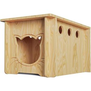 Pinewood Cat House, Wooden Bunny Rabbit Cat Hutch Outdoor Pet Cage Shelter Feral Cat House, Small Pet House and HabitatsEasy to Assemble