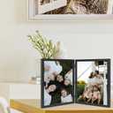 Double 8x10 Picture Frame Hinged Folding Vertical Stand for Tabletop Display, Wood Two Opening 8x10 Double Photo Frame Collage with Shatter Resistant Plexiglass, Black