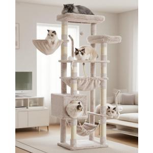 Gitelsnour Cat Tree, Cat Tower for Large Cats with 2 Big Platforms, 2 Baskets, condo and Toys, 63" Cat Scratching Posts for Indoor Cats, Muchroom GCT020MU