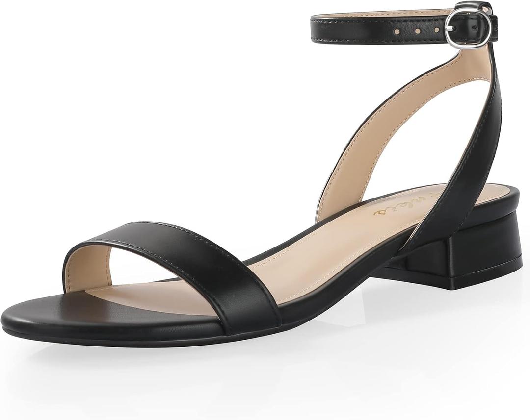 Ankis Black Nude White Red Women Sandals Comfortable Walking Strappy Open Toe Sandals for Women Dressy Summer 1 Inch Low block Heel Flat Adjustable Ankle Strap Wide  Shoes 2024 (8)