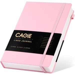 CAGIE Pink Journal Notebook for Women, 320 Pages College Ruled Notebook, 100 Gsm Paper Thick Lined Journal, A5 Hardcover Leather Journals for Writing, 5.7x8.3 In