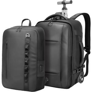 Travel Rolling Backpack,3 in 1 Carry on Backpack Flight Approved,Waterproof Personal Item Bag with Detachable Backpack,Extra Luggage Backpack 50L for Work Teacher College,Black, Medium